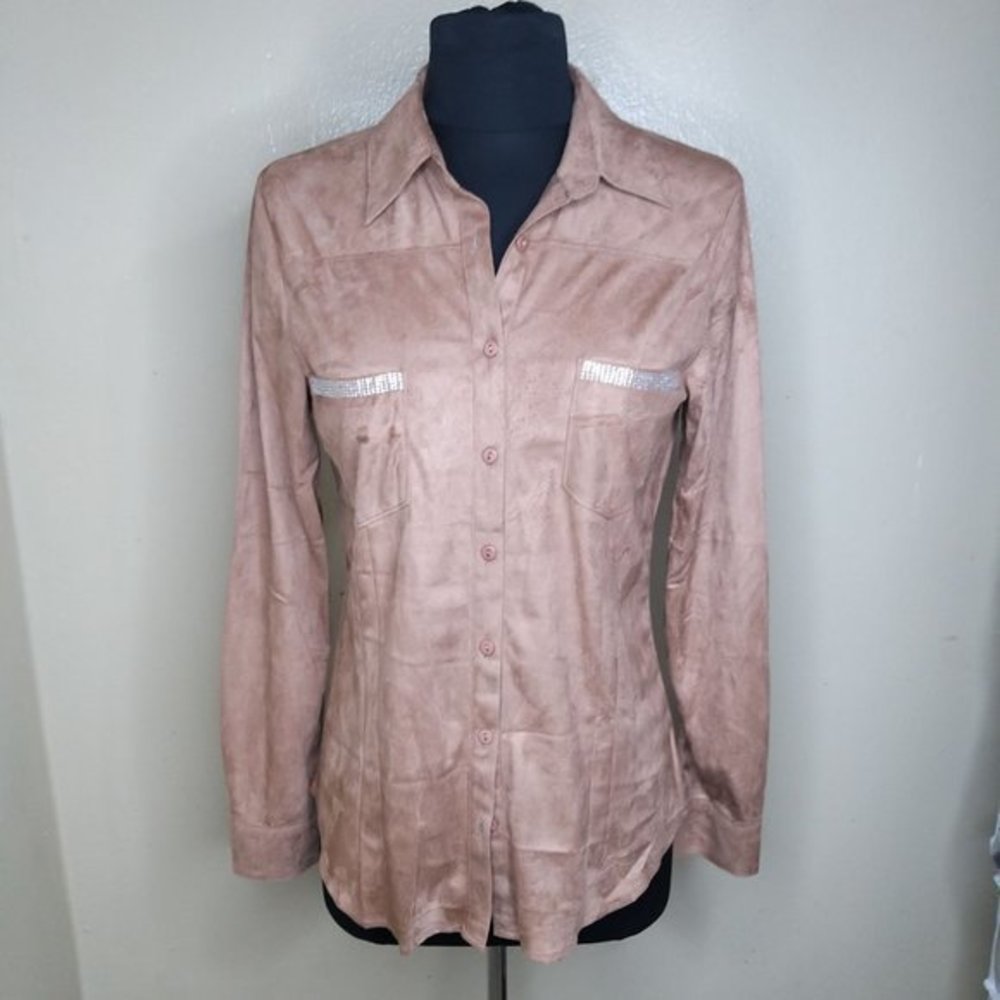 San Joy Tan Button Down Women's Shirt -S